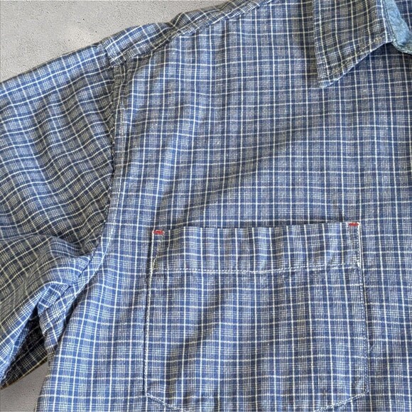 Wrangler HERO Blue Plaid Short Sleeve Button Up Shirt Menswear Casual LARGE - Picture 4 of 9